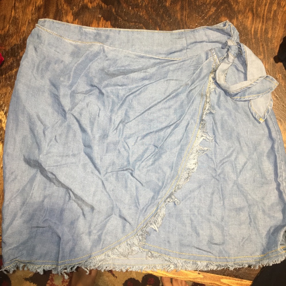 vestique wrap denim mini skirt